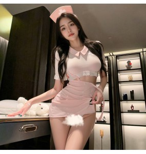 FEE ET MOI - See-Through Mesh Strappy Sweet Nurse Costume (Pink - White)